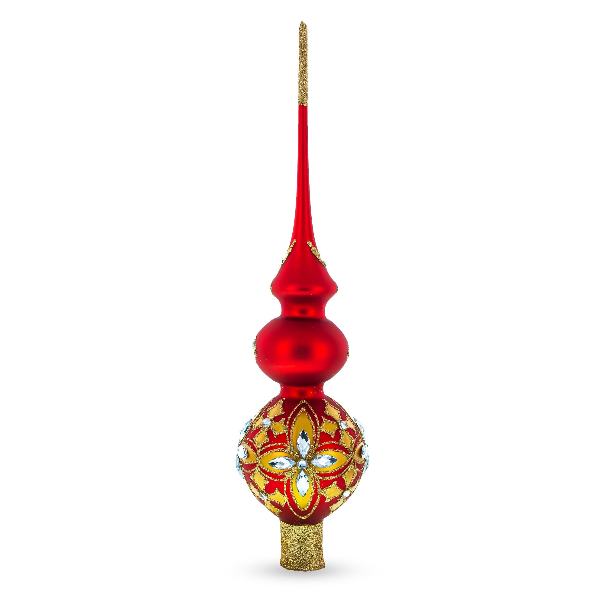 Diamond Stars Double Ball Glass Christmas Tree Topper 16 Inches