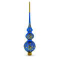 Golden Swirls on Blue Double Ball Glass Christmas Tree Topper 16 Inches