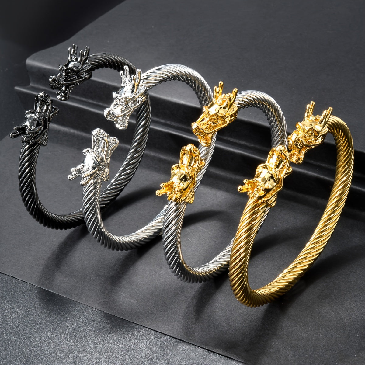 Double Dragon Copper Bracelet – Rock & Hip-Hop Style, Unisex
