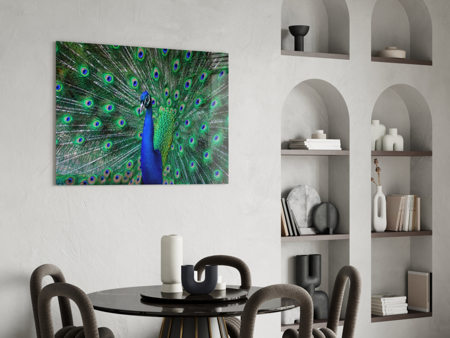 Peacock Fanned Tail Display Glass Wall Art