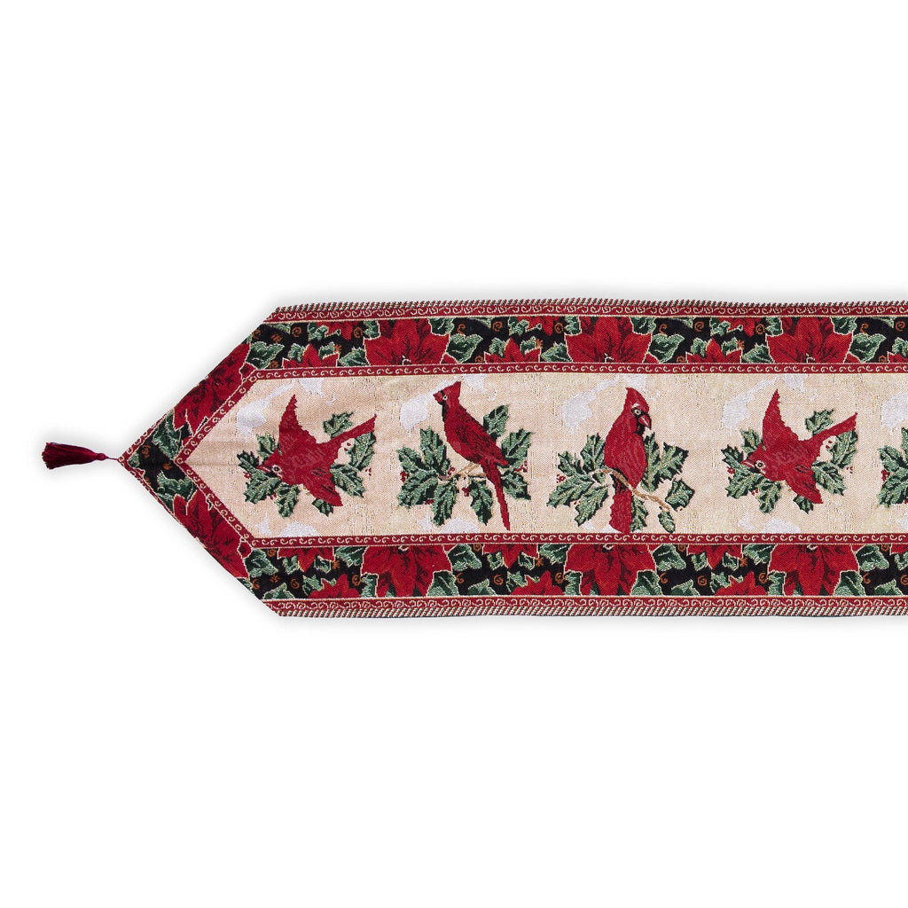 Cardinal, Mistletoe Poinsettia Christmas Tablecloth Holiday Runner 77 Inches