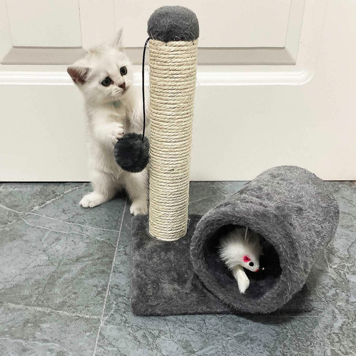 Cat Sisal Scratch Post Toy with Tunnel