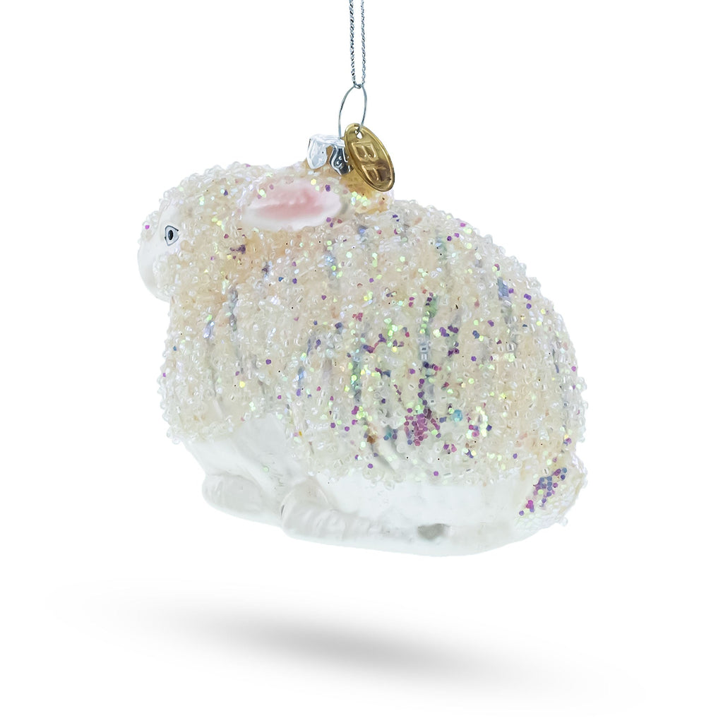White Sparkling Bunny Glass Christmas Ornament