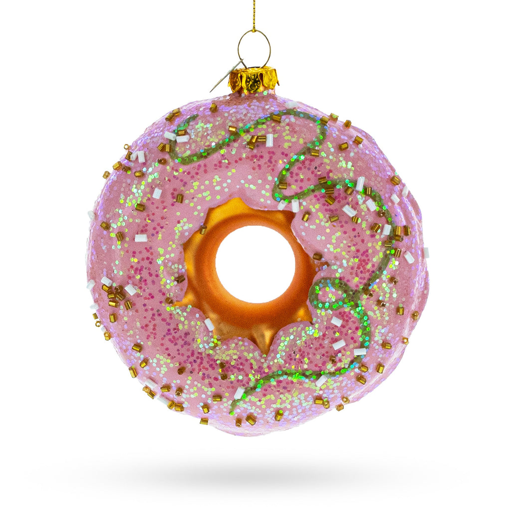 Pink Glazed Donut Glass Christmas Ornament