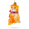 Cat with Red Scarf Glass Christmas Ornament