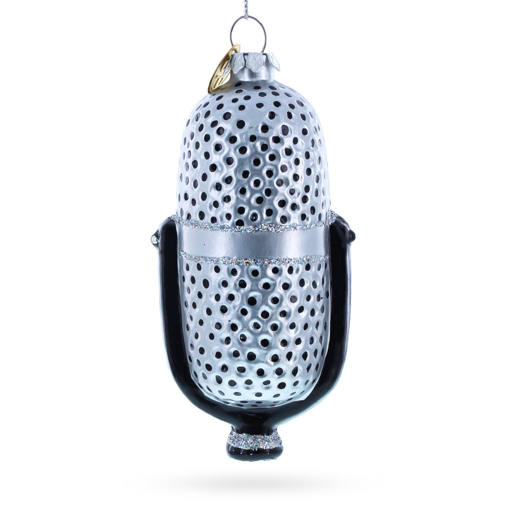 Silver Microphone Glass Christmas Ornament