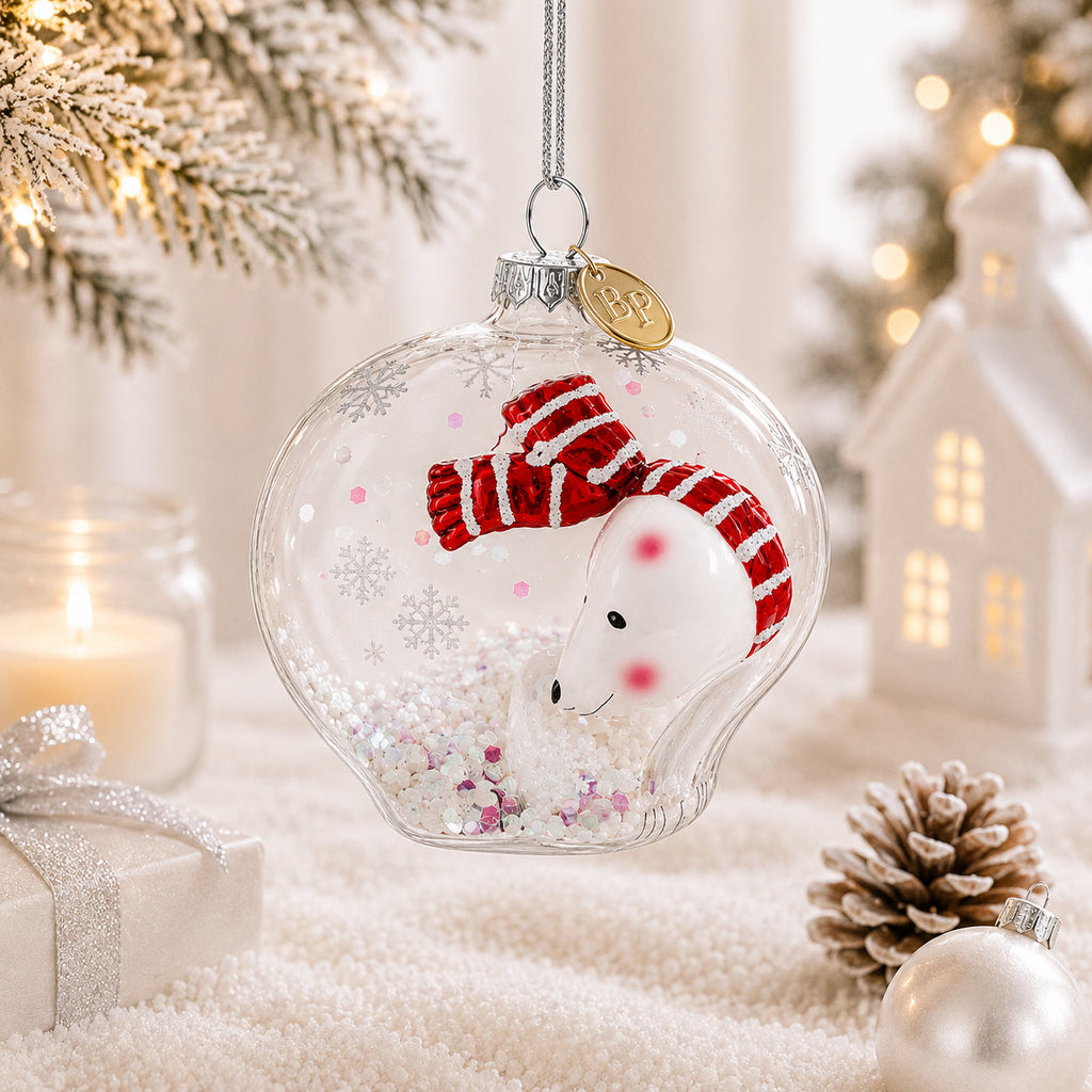 Clear Polar Bear Glass Christmas Ornament