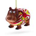 Hippo with Candy Stripe Bow and Ribbon Glass Christmas Ornament