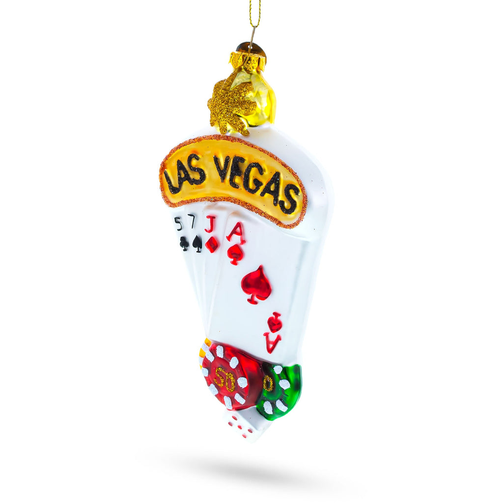 Las Vegas Casino with Playing Cards & Chips Glass Christmas Ornament
