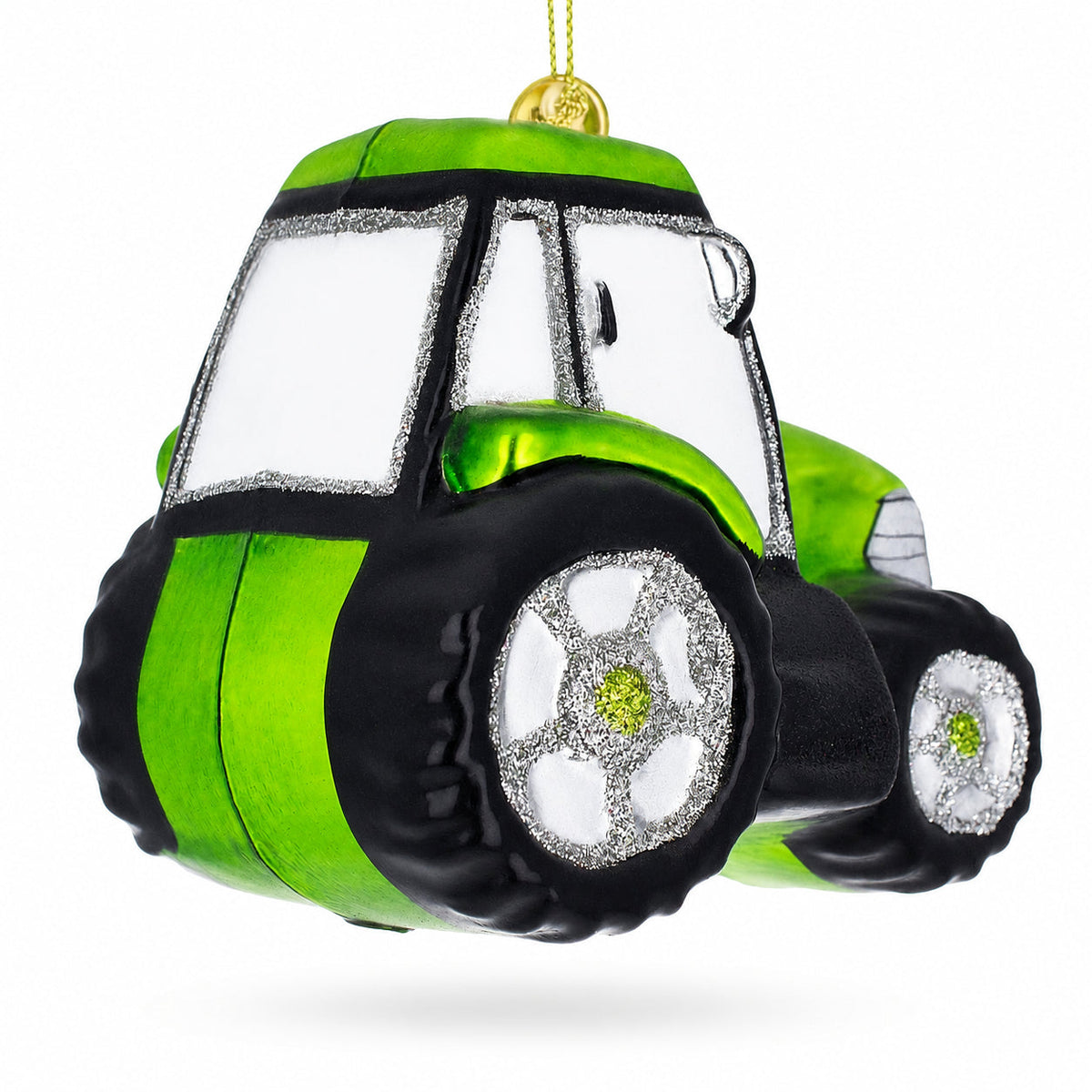 Rustic Green Tractor Glass Christmas Ornament