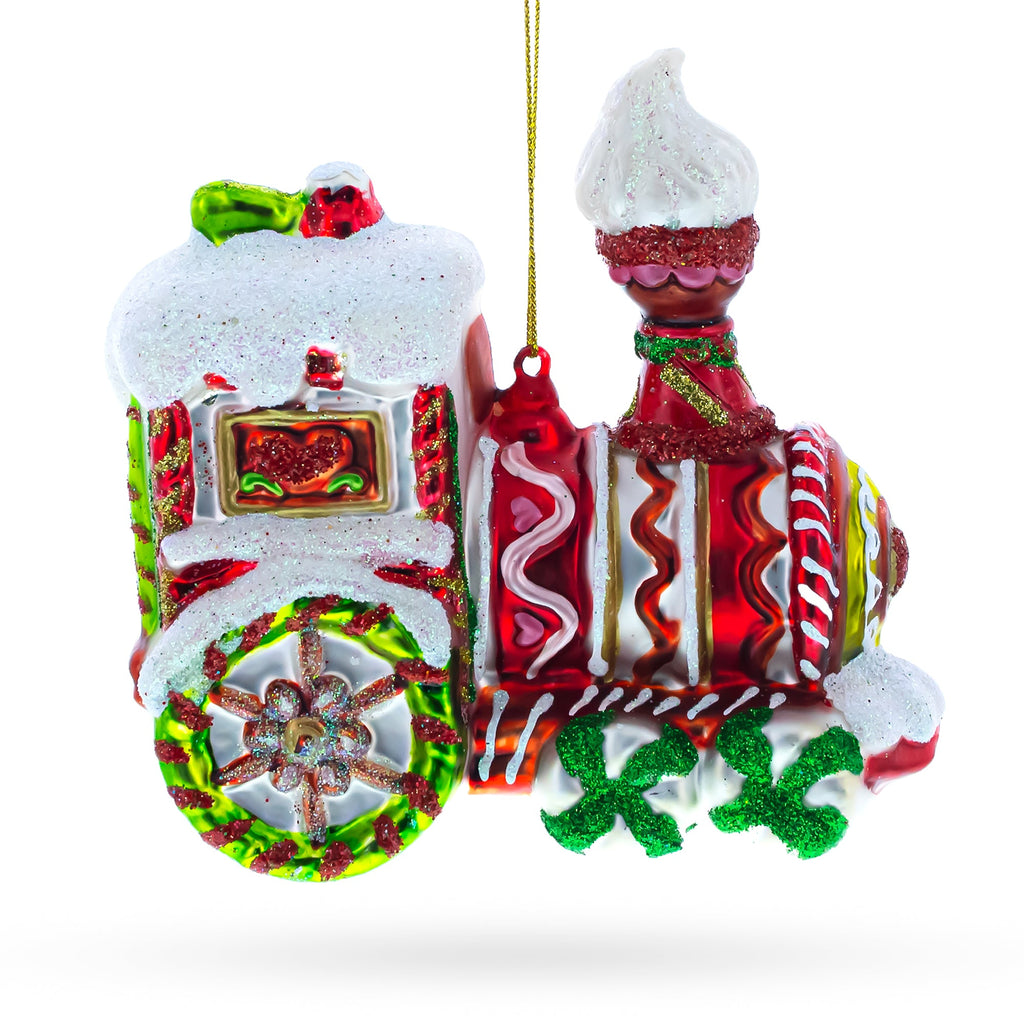 Candy Cane Train Glass Christmas Ornament