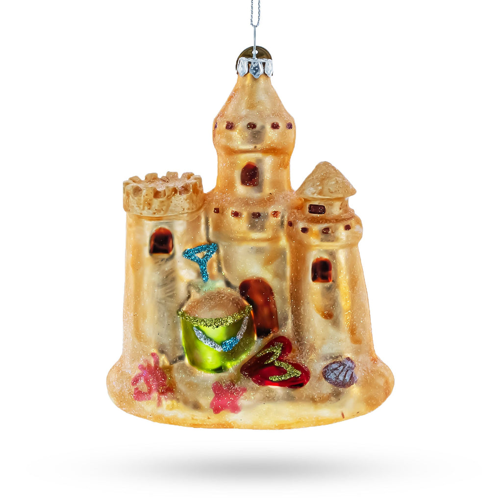 Beachy Sand Castle Glass Christmas Ornament