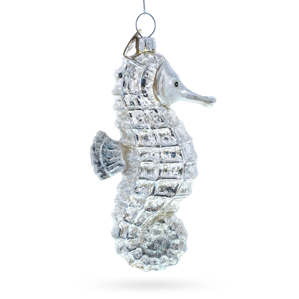 Silver Seahorse Glass Christmas Ornament