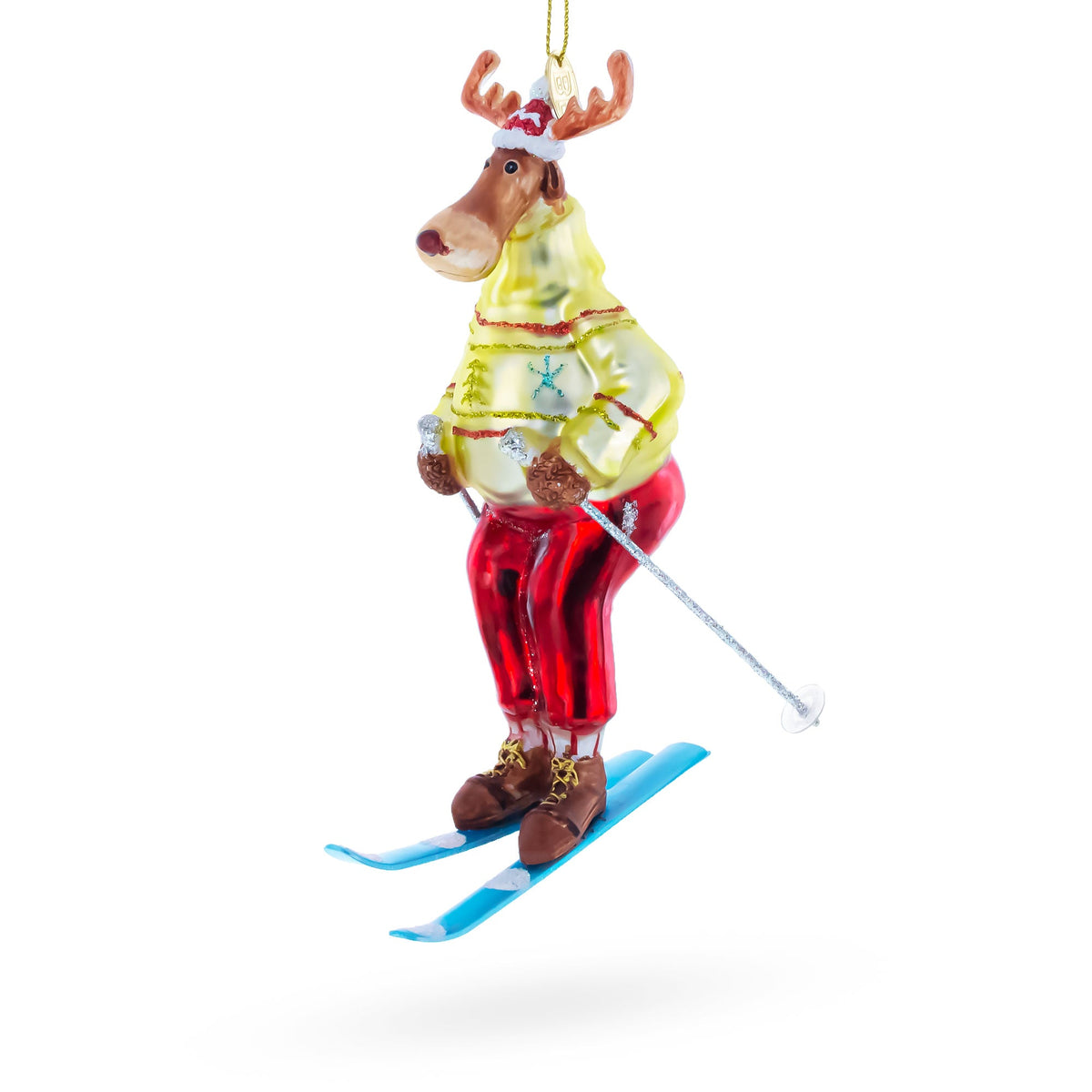 Reindeer Skiing Glass Christmas Ornament