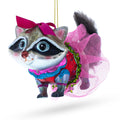 Raccoon in Dress Glass Christmas Ornament