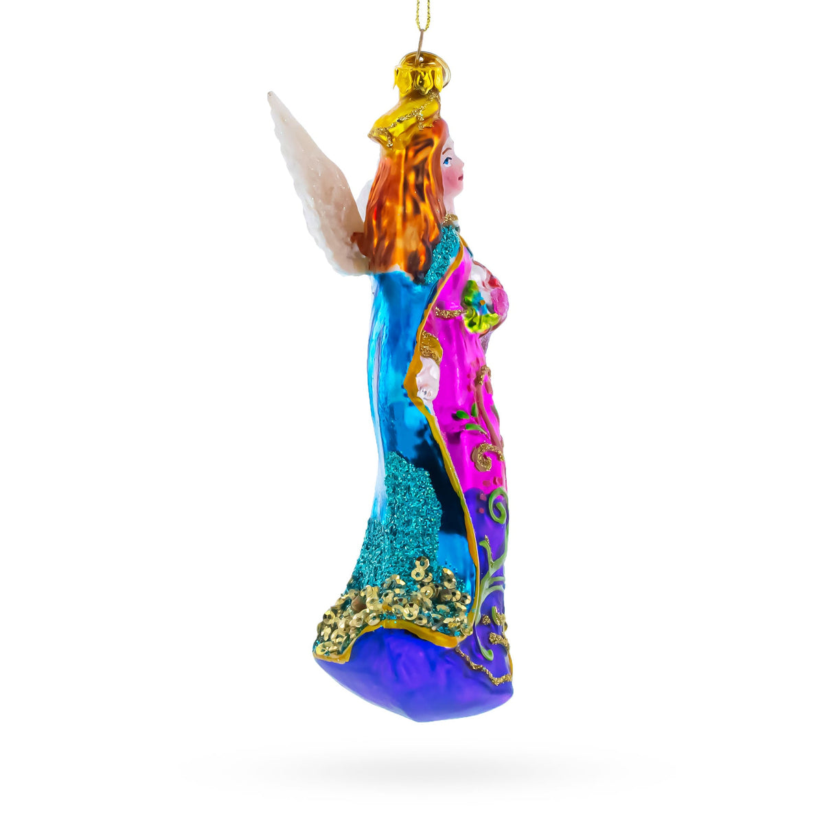 Serene Angel with Basket of Flowers Glass Christmas Ornament