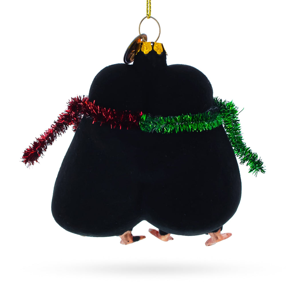 Penguin Couple in Love Glass Christmas Ornament