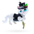 Cat in Black Costume Holding Fish Glass Christmas Ornament
