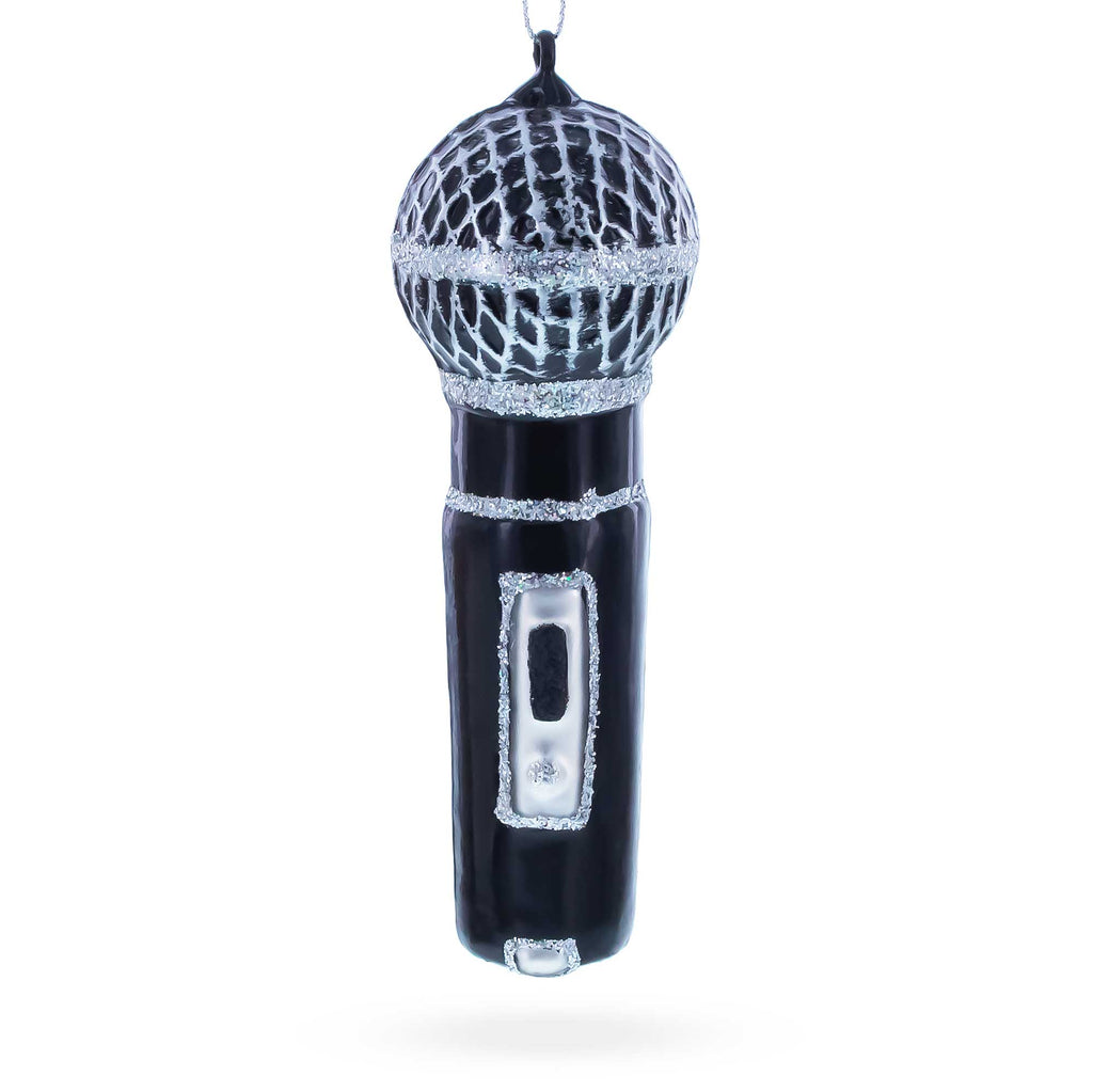 Black Microphone Glass Christmas Ornament