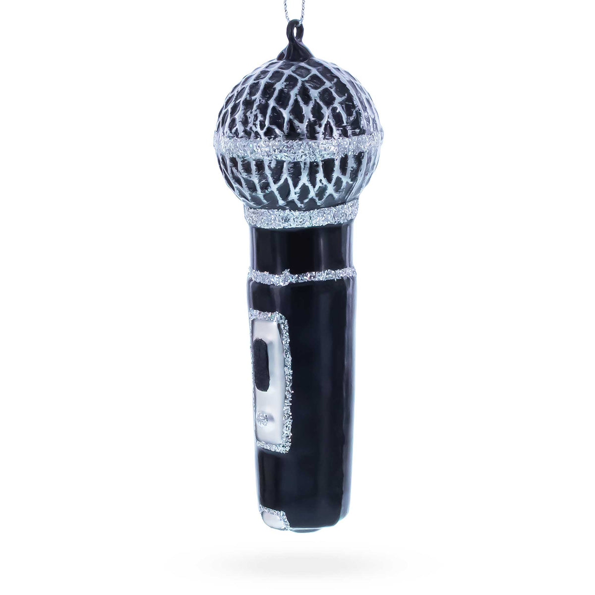 Black Microphone Glass Christmas Ornament