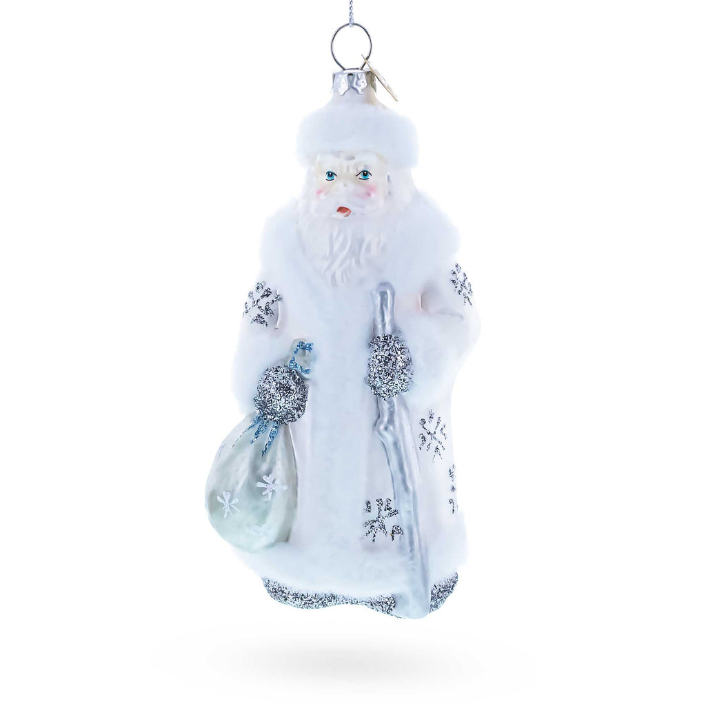 Santa in Elegant White Glass Christmas Ornament