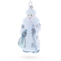 Santa in Elegant White Glass Christmas Ornament