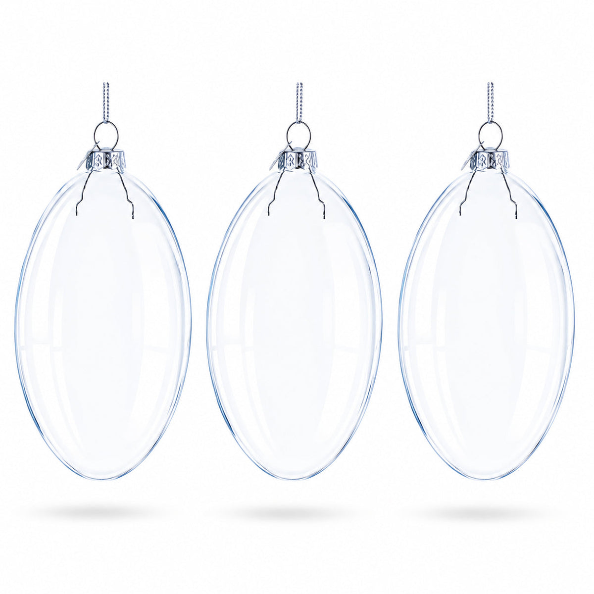 Set of 3 Oval Flat Discs Clear Glass Christmas Ornament, 5 Inches