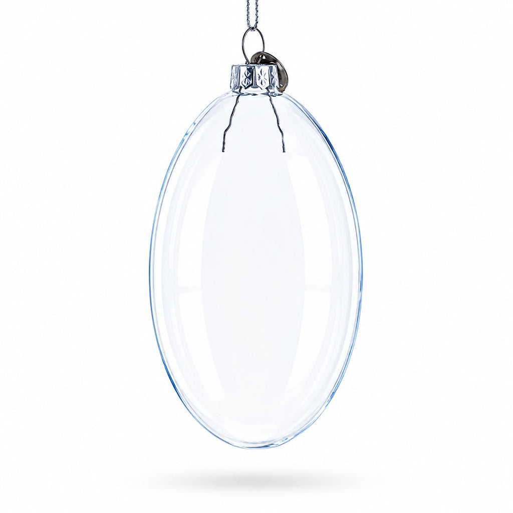 Set of 3 Oval Flat Discs Clear Glass Christmas Ornament, 5 Inches