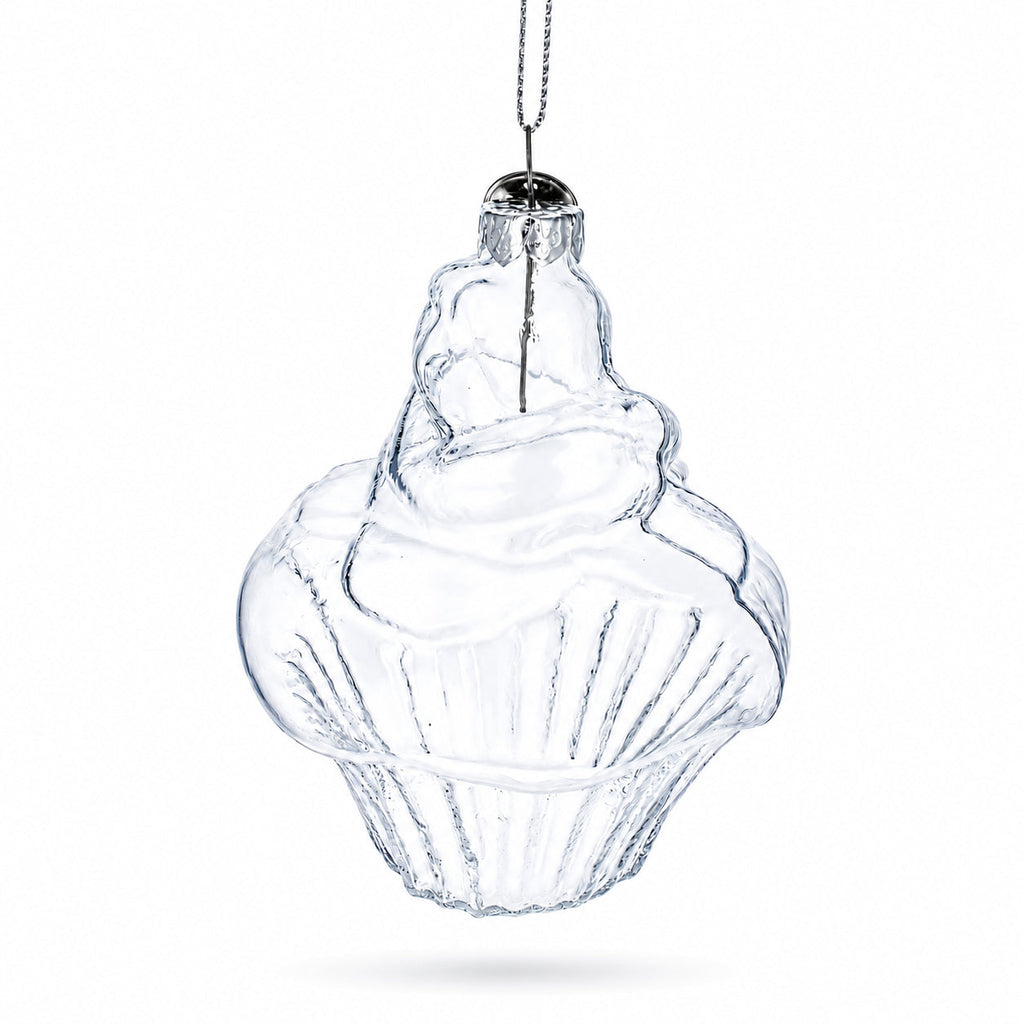 Cupcake Clear Glass Christmas Ornament