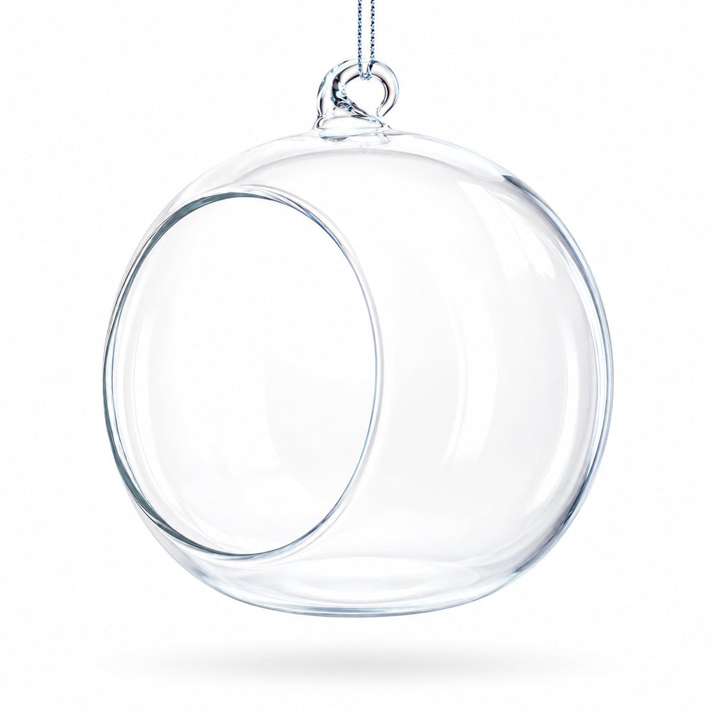 Spherical Openwork Clear Glass Christmas Ornament 4.5 Inches