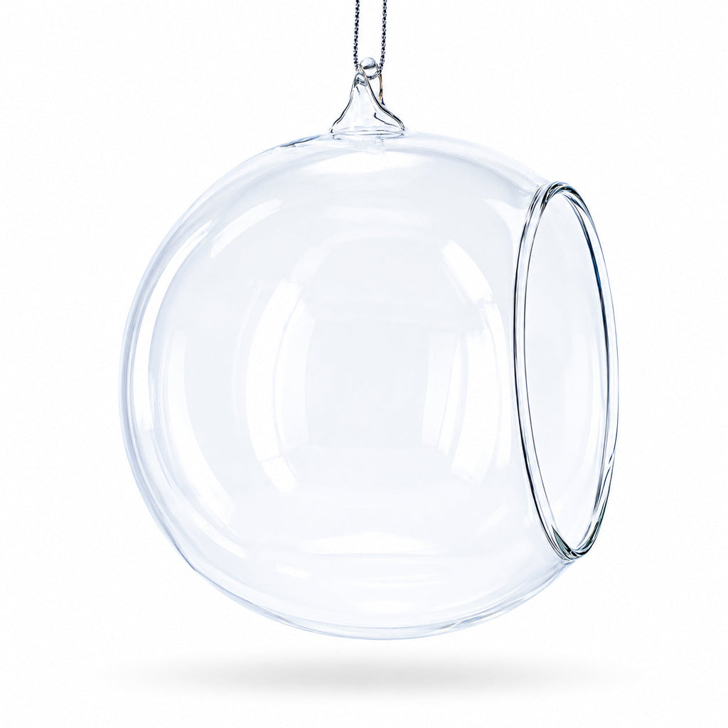 Spherical Openwork Clear Glass Christmas Ornament 4.5 Inches