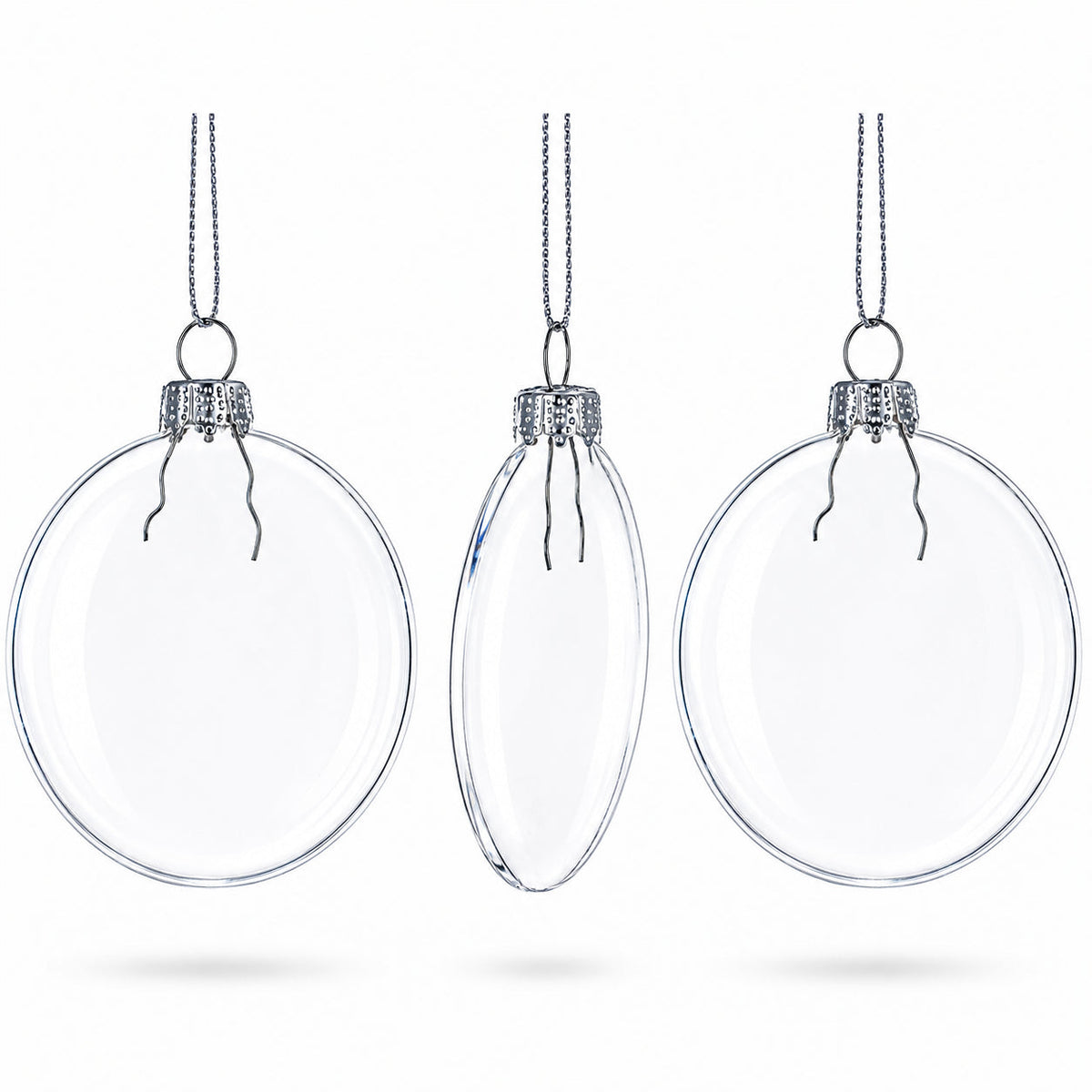 Set of 3 Flat Disc Clear Mini Glass Christmas Ornaments 2.85 Inches