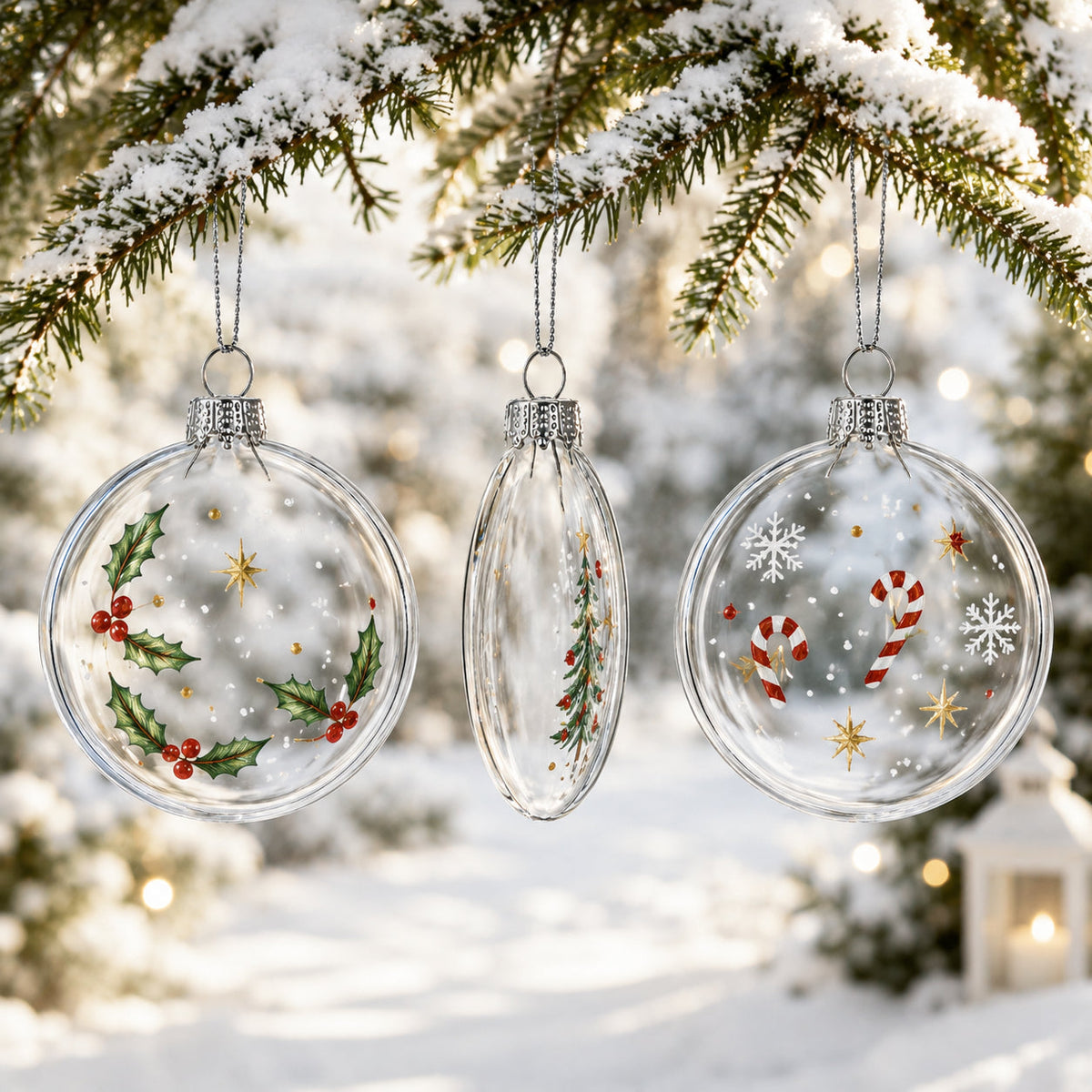 Set of 3 Flat Disc Clear Mini Glass Christmas Ornaments 2.85 Inches