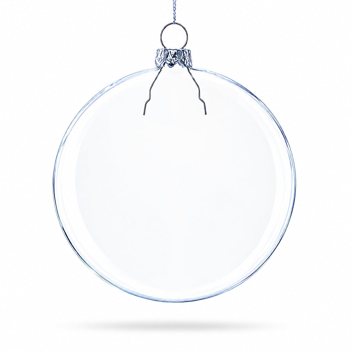 Set of 3 Clear Glass Flat Disc Medallion Christmas Ornaments