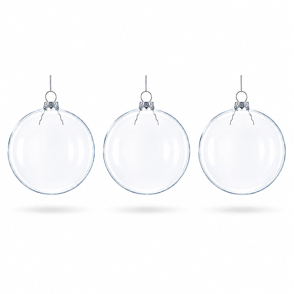 Set of 3 Clear Glass Flat Disc Medallion Christmas Ornaments