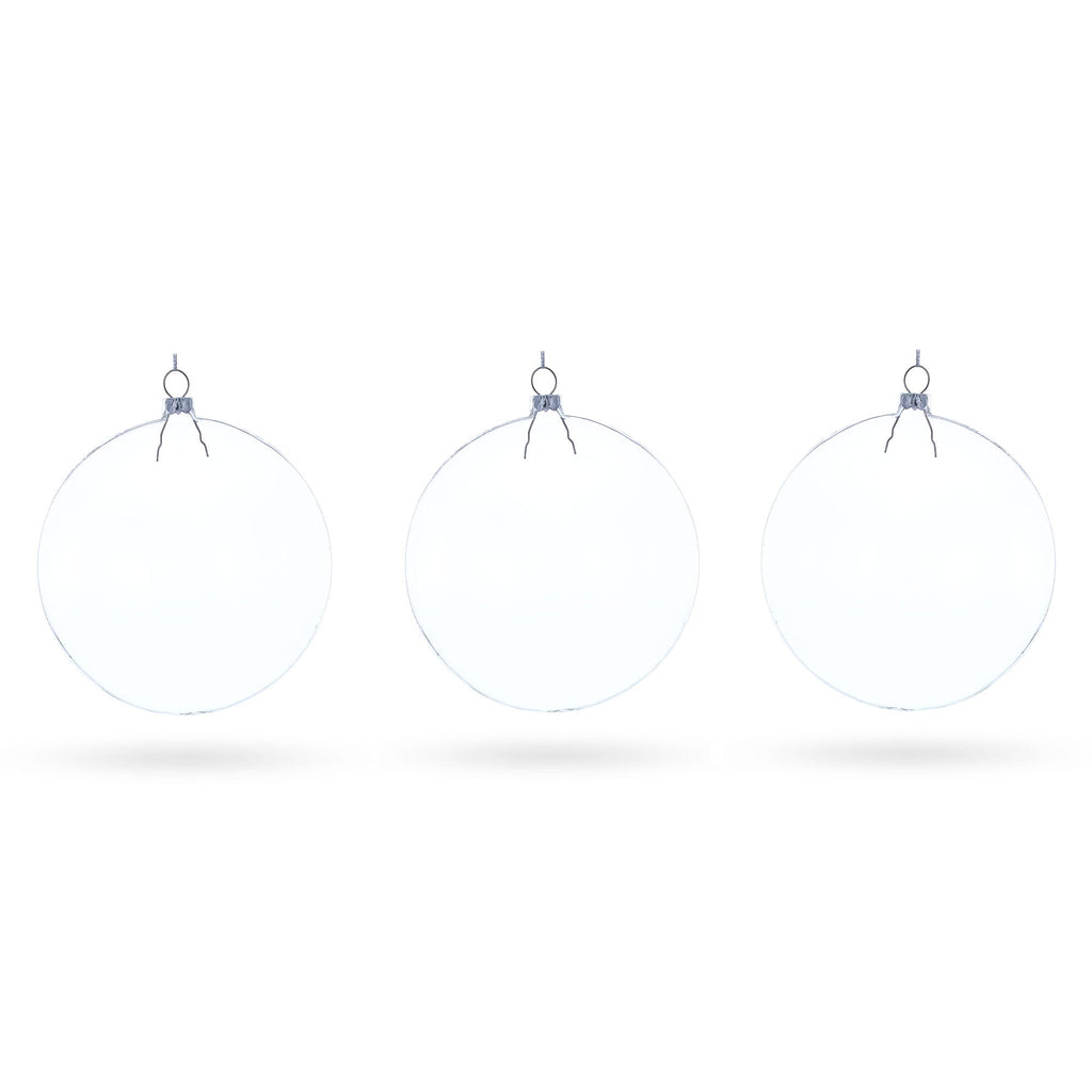 Set of 3 Flat Disc Clear Glass Christmas Ornaments 5.4 Inches