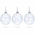 Set of 3 Iridescent Clear Glass Ball Christmas Ornaments 3.6 Inches