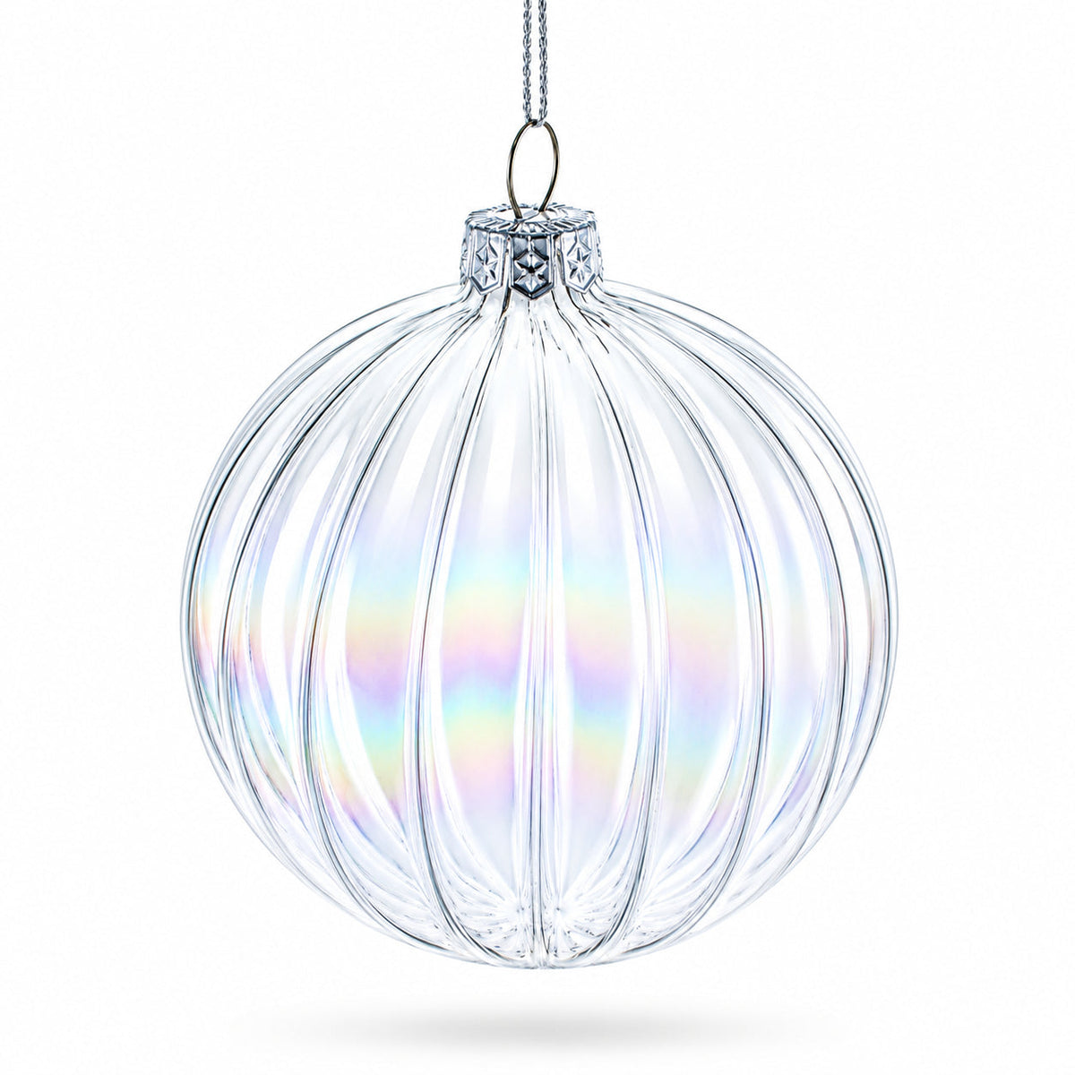 Set of 3 Iridescent Clear Glass Ball Christmas Ornaments 3.6 Inches