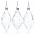 Set of 3 Clear Glass Swirl Christmas Ornaments 5.8 Inches