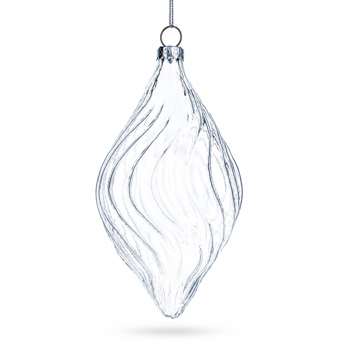 Set of 3 Clear Glass Swirl Christmas Ornaments 5.8 Inches