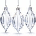 Set of 3 Striped Rhombus Finial Clear Glass Ornament 5.8 Inches