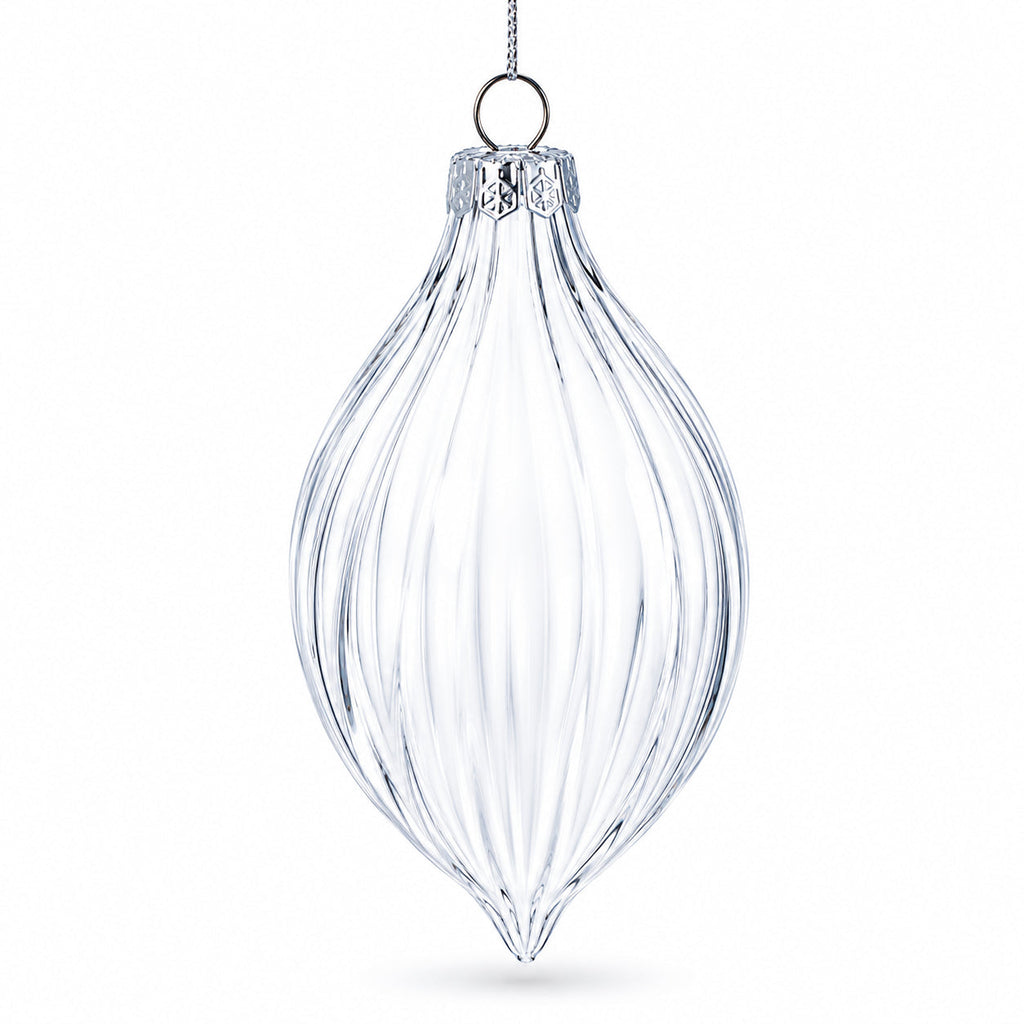 Set of 3 Striped Rhombus Finial Clear Glass Ornament 5.8 Inches