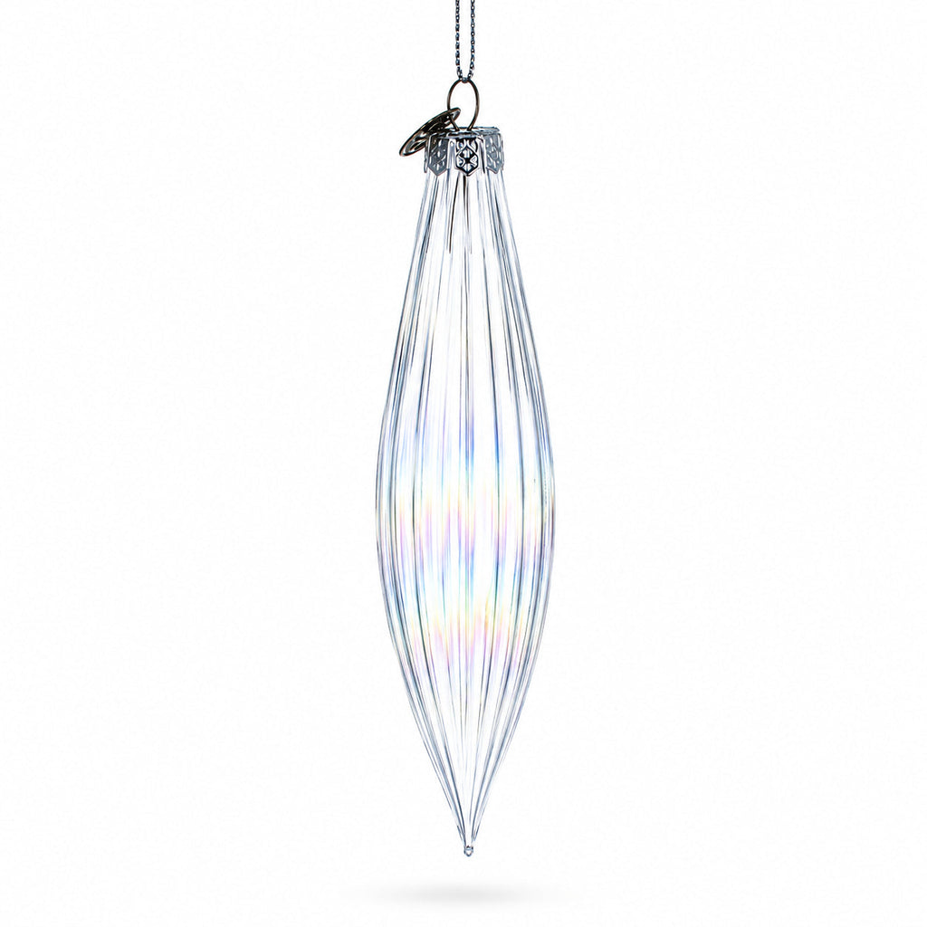 Iridescent Clear Glass Icicle Christmas Ornament 6.9 Inches