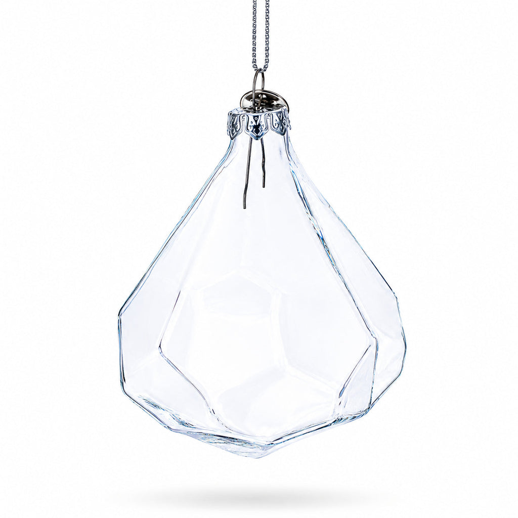 Diamond Shape Clear Glass Christmas Ornament 3.6 Inches