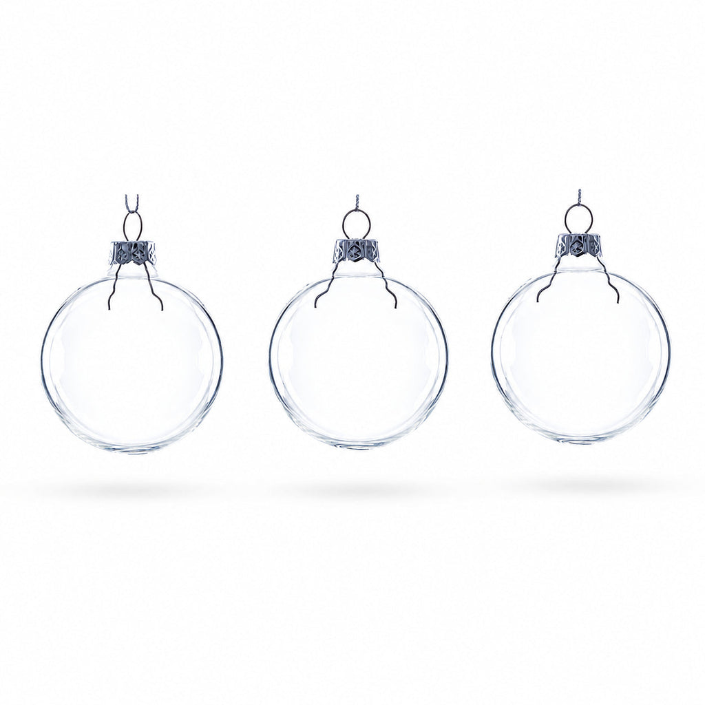 Set of 3 Clear Glass Ball Ornament 2.5