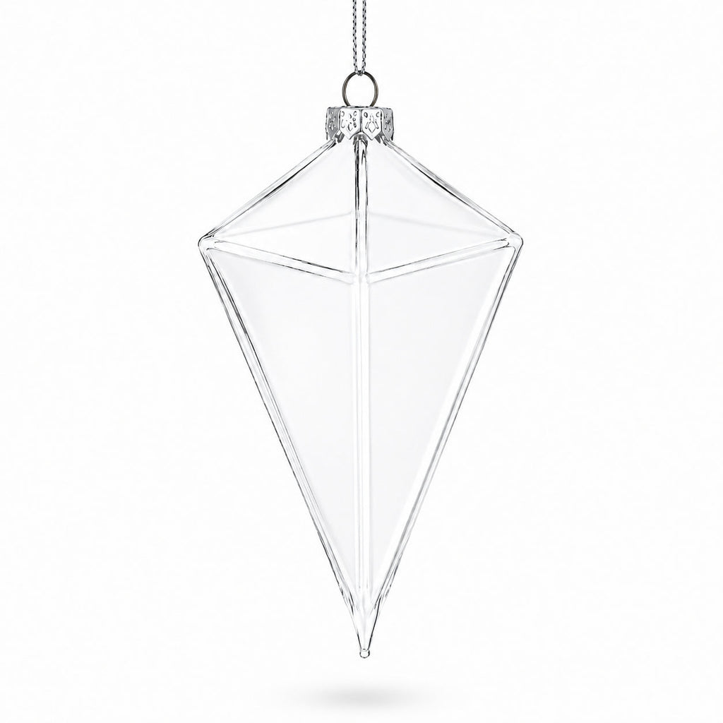 Diamond Clear Glass Christmas Ornament 3.6 Inches
