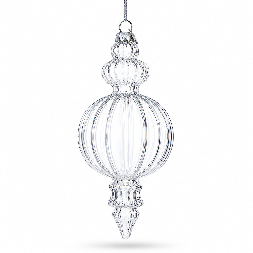 Triple Finial Clear Glass Christmas Ornament 6.7 Inches (170 mm)
