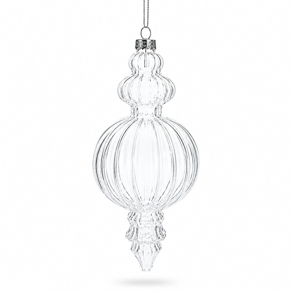 Triple Finial Clear Glass Christmas Ornament 6.7 Inches (170 mm)