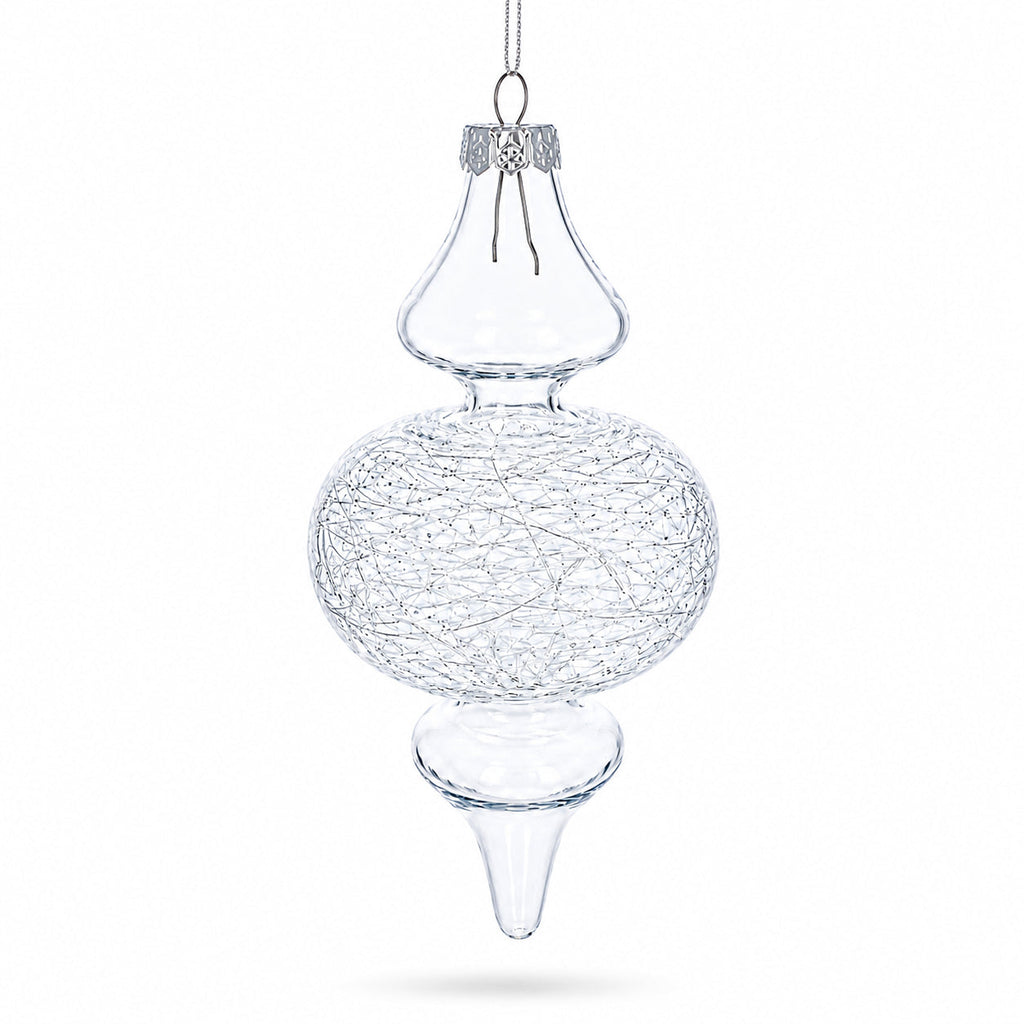 Triple Oval Finial Clear Glass Christmas Ornament 6.6 Inches