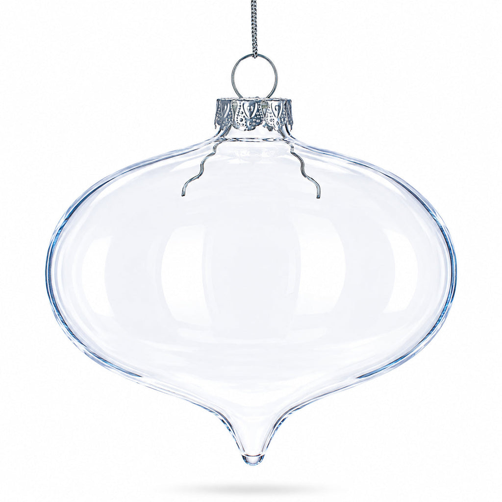 Set of 3 Onion Shape Clear Glass Christmas Ornament 4.15 Inches